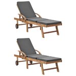 vidaXL Chaises longues et coussins 2Pièces Bois de teck solide Gris foncé