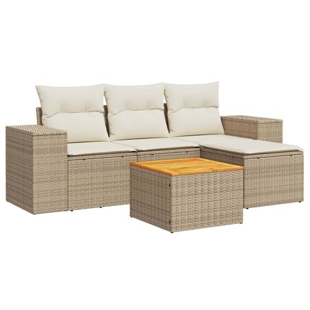 vidaXL Salon de jardin avec coussins 5 Pièces beige résine tressée