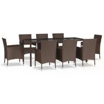 vidaXL Ensemble à manger de jardin et coussins 9 Pièces marron poly rotin