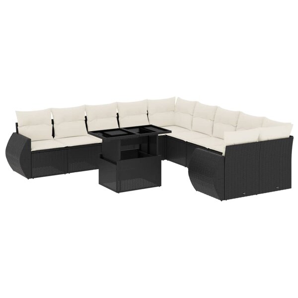 vidaXL Salon de jardin 11 Pièces avec coussins noir résine tressée