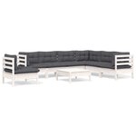 vidaXL Salon de jardin 8 Pièces avec coussins blanc bois de pin massif