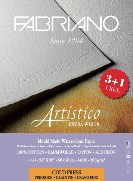 FABRIANO ARTISTICO X WHITE-Feuilles 56x76-300 gsm-grain fin-PROMO 3+1