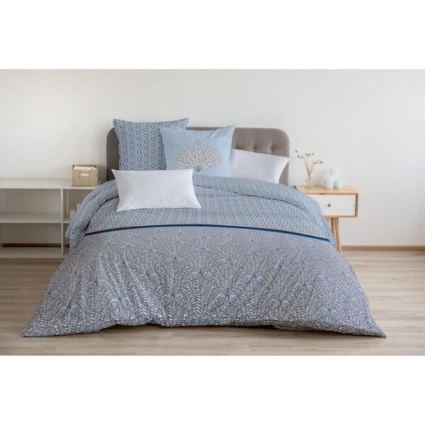 Parure de couette 220 x 240 cm : Housse de couette + 2 taies d'oreiller - 100  Coton - Bleu