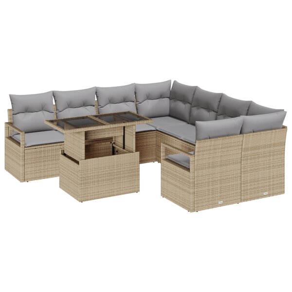 Ensemble de Canapés de Jardin vidaXL 9 Pièces avec Oreillers Beige Poly Rattan