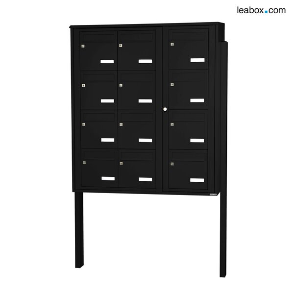 Bloc collectif Leabox 3x4 grade 3 simple face extérieur sur pieds à sceller noir 9005 finition brillante