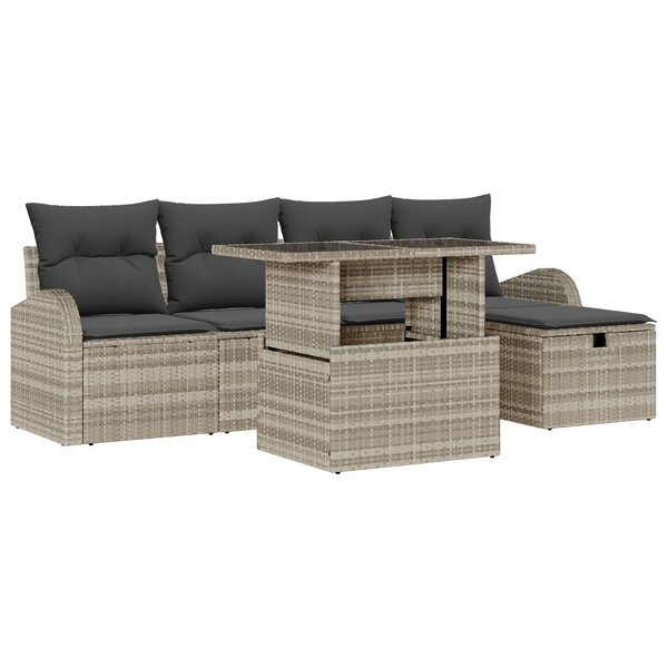 Set de Canapé de Jardin 6 Pièces avec Coussins Gris Clair Poly Rattan
