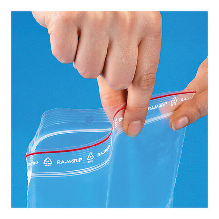 Sachet plastique recyclé Raja à fermeture zip - 10 x 15 cm - Epaisseur 60  microns - Transparent (carton 1000 unités) pas cher