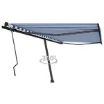 vidaXL Auvent manuel rétractable sur pied 450x300 cm Bleu et blanc