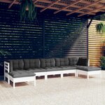 vidaXL Salon de jardin 7 Pièces avec coussins blanc bois de pin