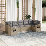 vidaXL Salon de jardin avec coussins 7 Pièces beige résine tressée