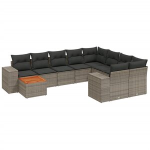 vidaXL Salon de jardin avec coussins 10 Pièces gris résine tressée