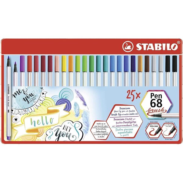 Feutre pinceau pen 68 brush  étui en métal de 25 stabilo