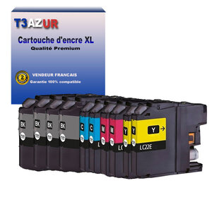 T3AZUR - 10x Cartouches compatibles avec Brother MFC-J5920DW LC22E XL