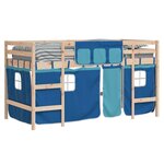 vidaXL Lit mezzanine enfants et rideaux bleu 90x190cm bois pin massif