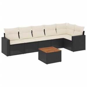 vidaXL Salon de jardin 7 Pièces avec coussins noir résine tressée