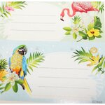 12 étiquettes adhésives scolaires - Rectangle - Tropical - Paillettes