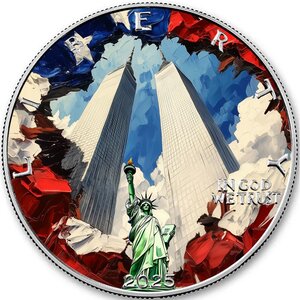 Pièce de monnaie en Argent 1 Dollar g 31.1 (1 oz) Millésime 2025 AmericArt TWIN TOWERS