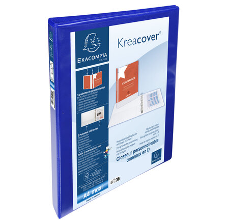 Classeur Pp Personnalisable Kreacover - 4 Anneaux En D 15mm - A4 Maxi - Bleu - X 10 - Exacompta