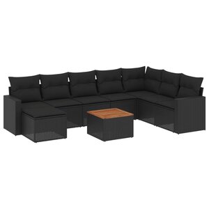 vidaXL Salon de jardin 9 Pièces avec coussins noir résine tressée