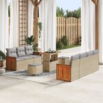Ensemble de Canapé de Jardin 10 Pièces avec Coussins Beige Rattan Poly Acacia