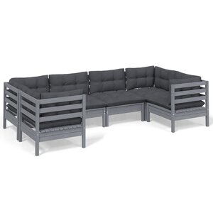vidaXL Salon de jardin 6 Pièces avec coussins gris bois de pin
