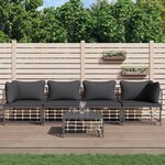 vidaXL Salon de jardin 5 Pièces avec coussins anthracite résine tressée