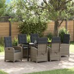 vidaXL Ensemble de repas de jardin 7 pièces avec coussins gris en rattan