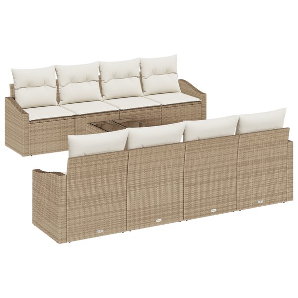 vidaXL Ensemble de canapés de jardin 9 pièces avec coussins beige en rotin synthétique