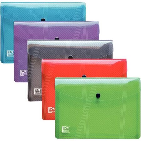 Paquet de 5 enveloppes à pression en polypropylène HAWAÏ pour format A5  coloris assortis