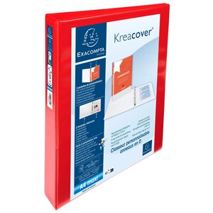 Classeur Personnalisable Rigide 2 Poches Kreacover - 4 Anneaux En D 30mm - A4 Maxi - Rouge - Exacompta