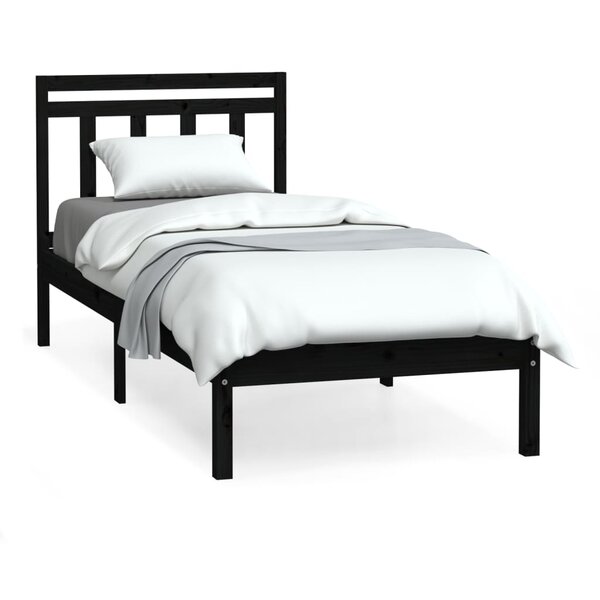 vidaXL Cadre de lit Noir 75x190 cm Petit simple Bois massif