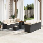 Ensemble de Canapé de Jardin de 11 Pièces avec Coussins en Rattan Poly Noir Acacia