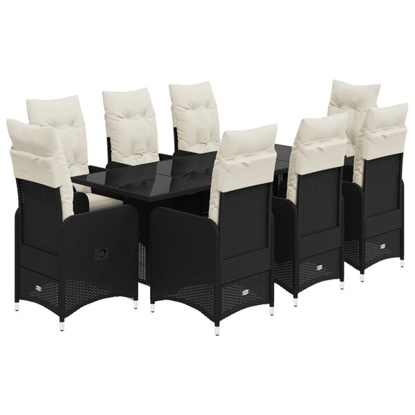 vidaXL Ensemble de bistro de jardin 9 Pièces coussins noir poly rotin