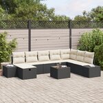 vidaXL Set de canapé de jardin 9 pièces avec coussins noir poly rotin