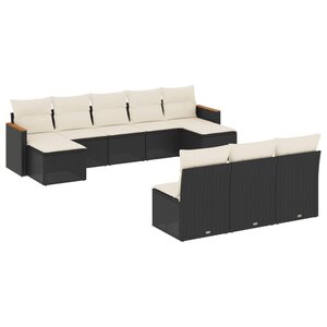 vidaXL Salon de jardin 10 Pièces avec coussins noir résine tressée