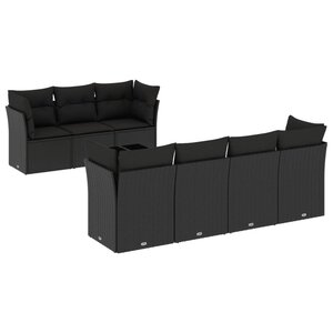 vidaXL Salon de jardin 8 Pièces avec coussins noir résine tressée