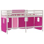 vidaXL Lit mezzanine enfants et rideaux rose 90x190cm bois pin massif