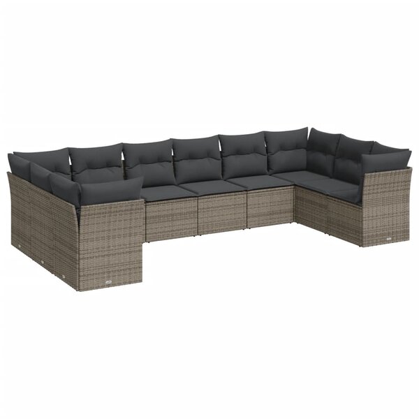 vidaXL Salon de jardin avec coussins 10 Pièces gris résine tressée