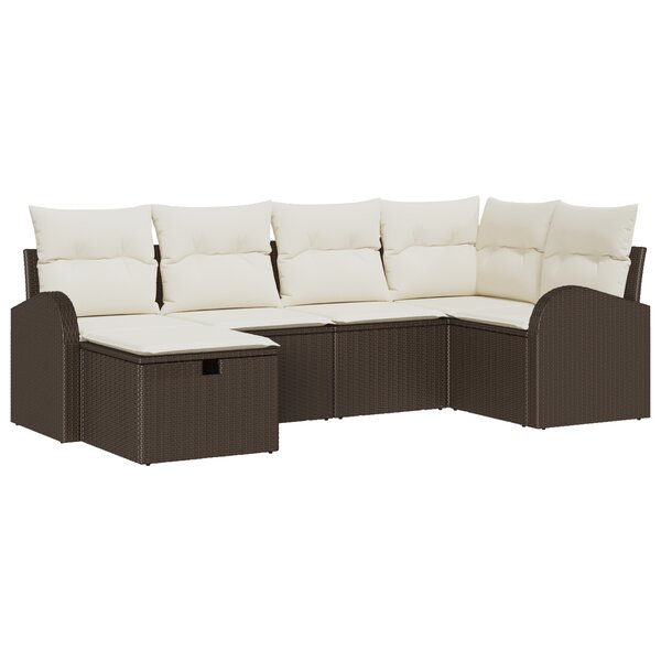 vidaXL Ensemble de canapé de jardin de 6 pièces avec coussins Marron Poly Rattan