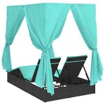 vidaXL lit de soleil double Ensemble de 2 Noir et turquoise