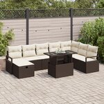 Set de Canapé de Jardin vidaXL 9 Pièces avec Coussins Marron Poly Rattan