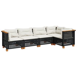 vidaXL Salon de jardin 5 Pièces avec coussins noir résine tressée