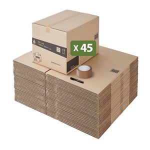 Pack and Move - Lot 45 cartons déménagement hauteur modubale variable personnalisable - 60 x 45 x 31-41 cm - Poignées renforcées - 1 adhésif offert