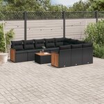 vidaXL Salon de jardin 11 Pièces avec coussins noir résine tressée