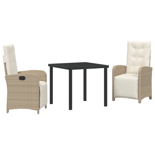 Set de 3 pièces de salle à manger de jardin avec coussins beige en rotin vidaXL