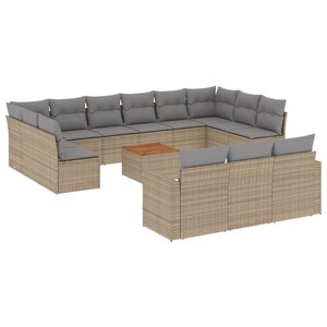 vidaXL Salon de jardin et coussins 14 Pièces mélange beige résine tressée