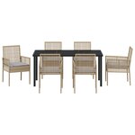 vidaXL Ensemble de Salle à Manger de Jardin 7 Pièces avec Coussins Beiges en Rattan Synthétique