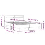 vidaXL Cadre de lit avec tête de lit et LED gris béton 135x190 cm