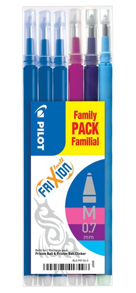 Set de 6 recharges frixion ball bls-fr7 (3 bleu + 1 rose + 1 violet + 1 turquoise) x 12 pilot