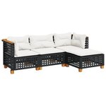 vidaXL Salon de jardin 4 Pièces avec coussins noir résine tressée